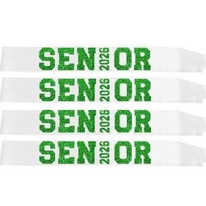 4 piece 2026 Senior Green & white Glitter Sashes High School College Graduation